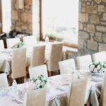 elegant wedding reception setup in rustic venue